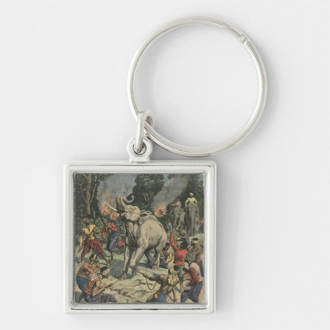 Fånga en vitelefant i Siam Fyrkantig Silverfärgad Nyckelring (Framsidan)