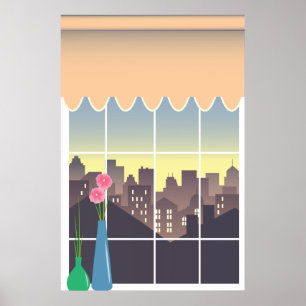 Fånga fönster med väggkonst i stadsvy