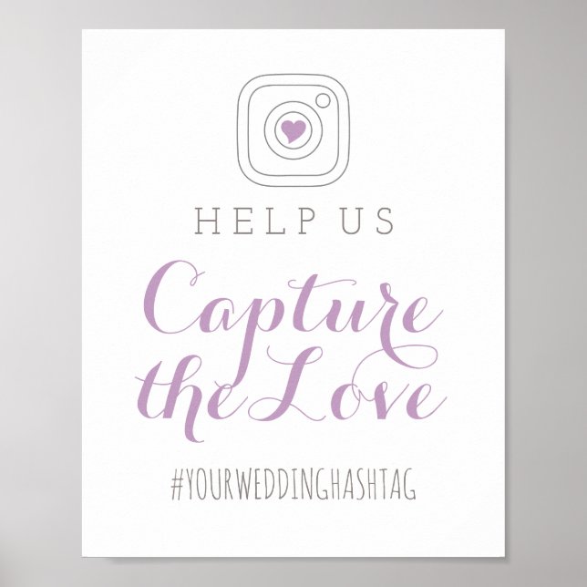 Fånga Hashtag-signalen Kärlek Lila Bröllop Poster (Framsidan)