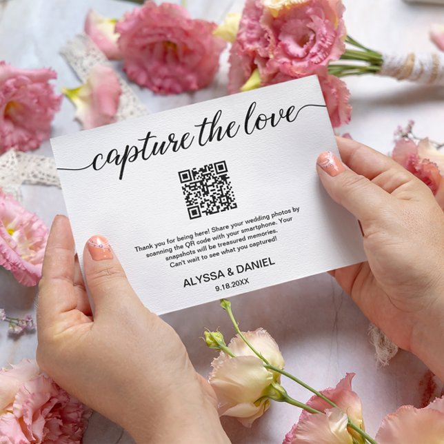 Fånga kärlekens QR-kod för delning av bröllopsbild Tilläggskort (Wedding photo sharing "Capture the love" QR code.)