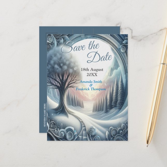 Fånga konst vinter scen & snö och is kristaller meddelande vykort (Fram/Back In Situ)