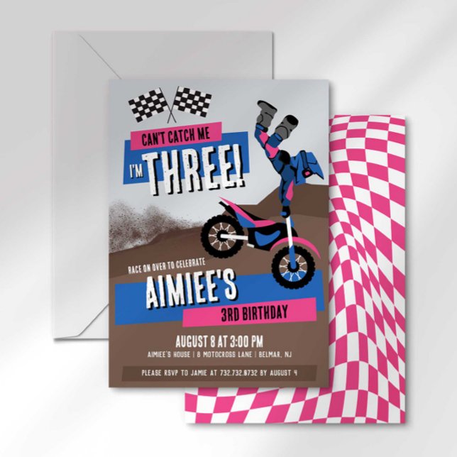 Fånga mig inte, jag är tre Dirt Bike Födelsedag Inbjudningar (Skapare uppladdad)
