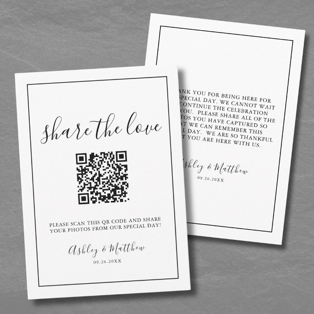 Fånga QR-koden för foto-gästen Bröllop i Kärlek Tilläggskort (QR Code Share The Love Photos Black White Wedding Enclosure Card)