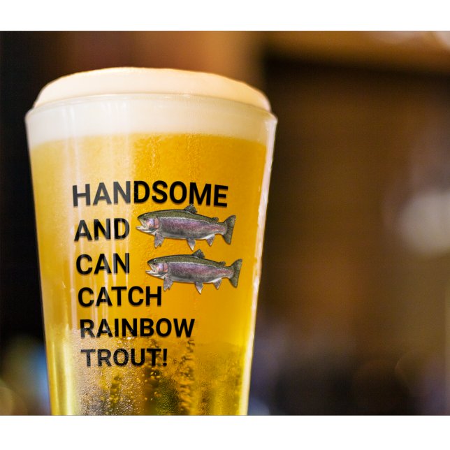 Fånga regnbågsfiske glaskopp (Funny rainbow trout fishing gift beer glass for man cave.)