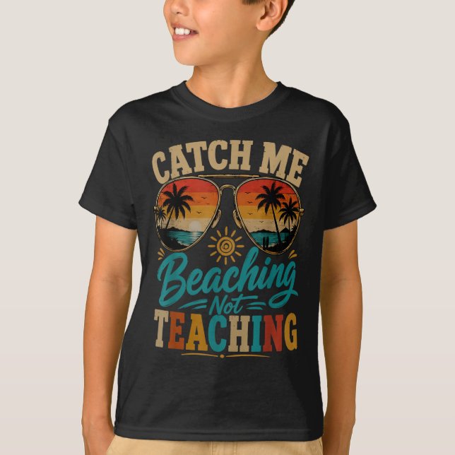 Fånga strandning inte undervisning Retro strandlär T Shirt (Framsida)