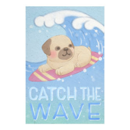 Fånga vågen: Pug Surfer Illustration Fototryck