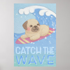 Fånga vågen: Pug Surfer Illustration Poster