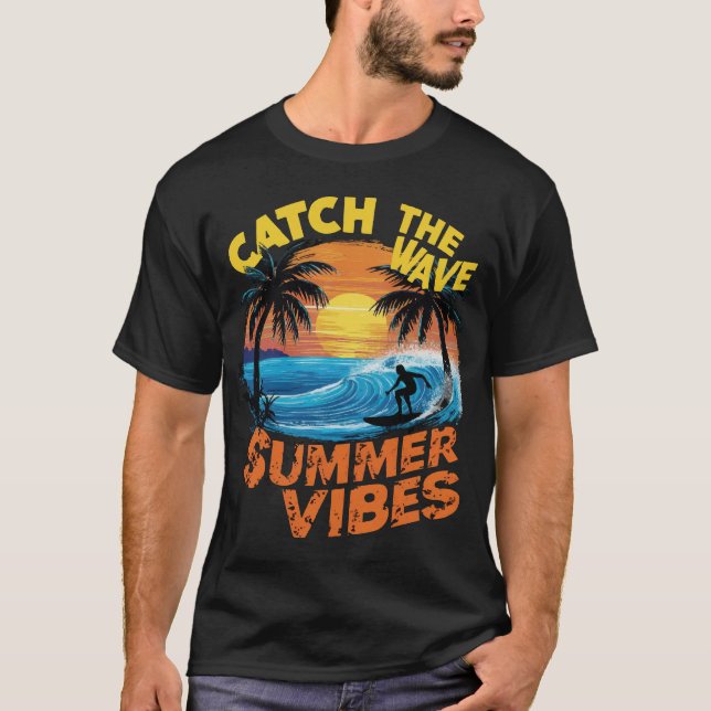 Fånga Vågor Sommar Vibes T Shirt (Framsida)