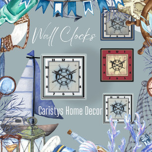 Fängad blå nautisk ruta fyrkantig klocka