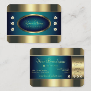 Fångande guld teal med glittrande rhinestones visitkort