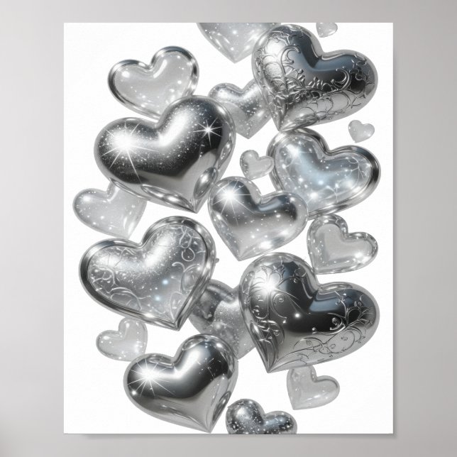 Fångande silver HJÄRTAN AV GLAS Textdesign Poster (Framsidan)