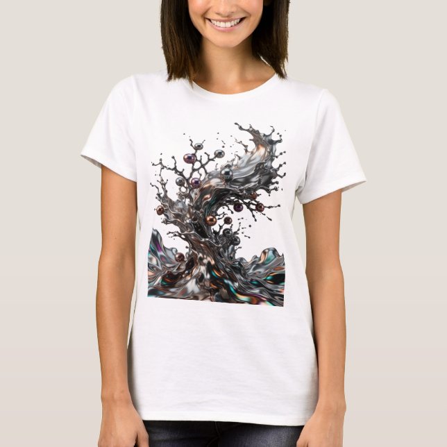 Fångande silver METALLISK TRÄD tryck T Shirt (Framsida)