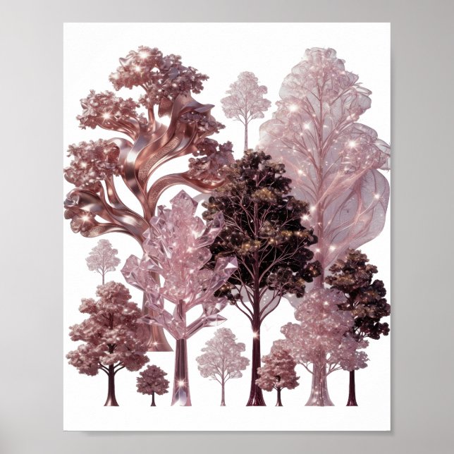 Fångande silver RÖD TRÄD SKOG Poster (Framsidan)