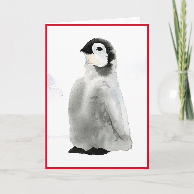 FÄNGDA VATTENFÄRGPENGUINKORT CHRISTMAS TACK KORT (Framsida)