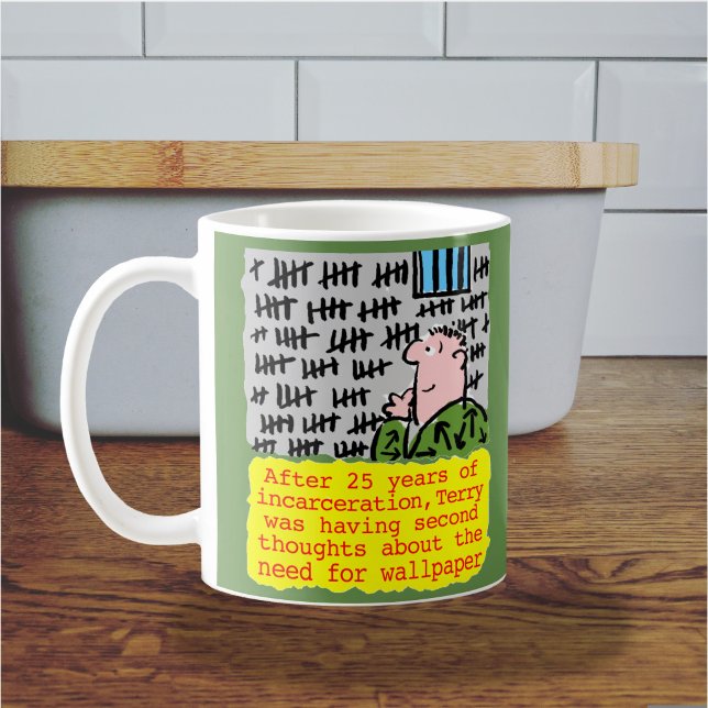 Fånge i fängelse behöver inte tapeter kaffemugg (Funny prisoner cartoon mug)