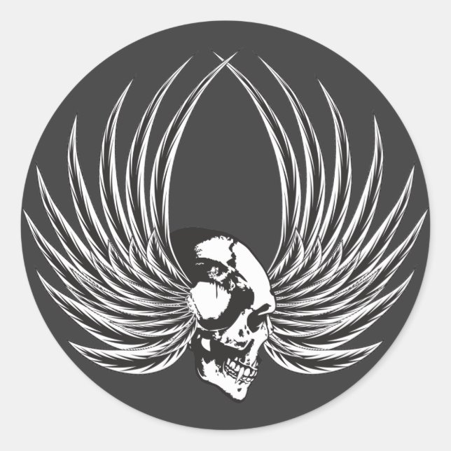 Fanged Skull med Vingar Runt Klistermärke (Framsida)