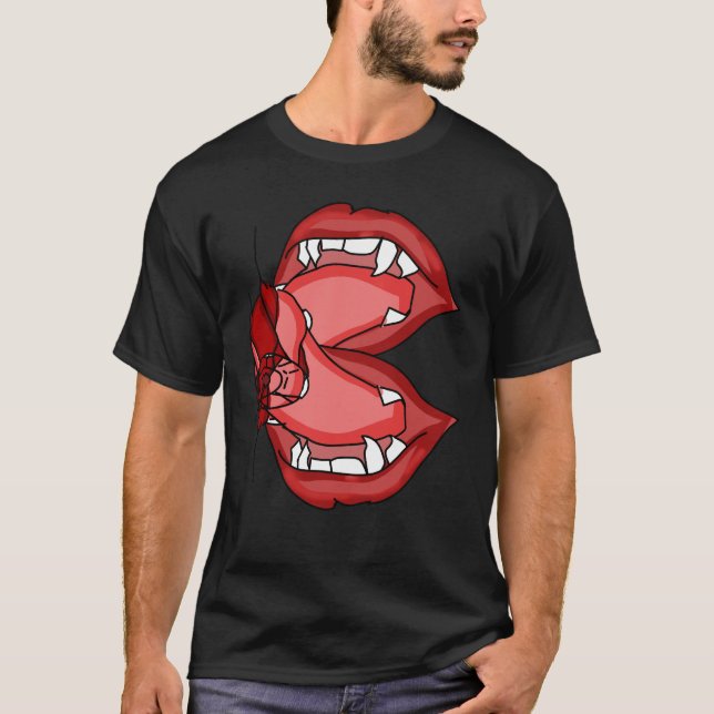 Fangs oblezed: A Vampire's Fierce Expression T Shirt (Framsida)