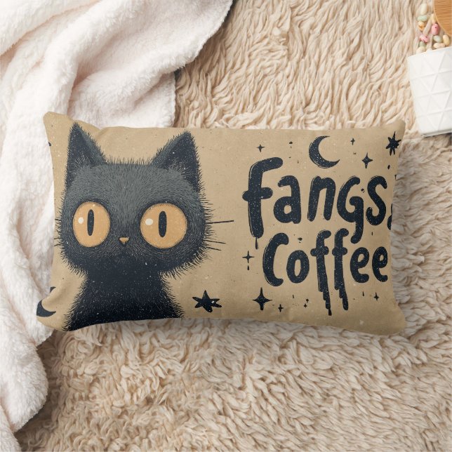 Fangs- och kaffegrafik med grungy Black Cat Lumbarkudde (Filt)