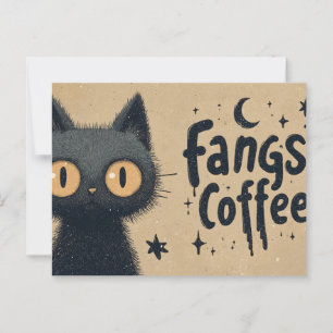 Fangs- och kaffegrafik med grungy Black Cat Vykort