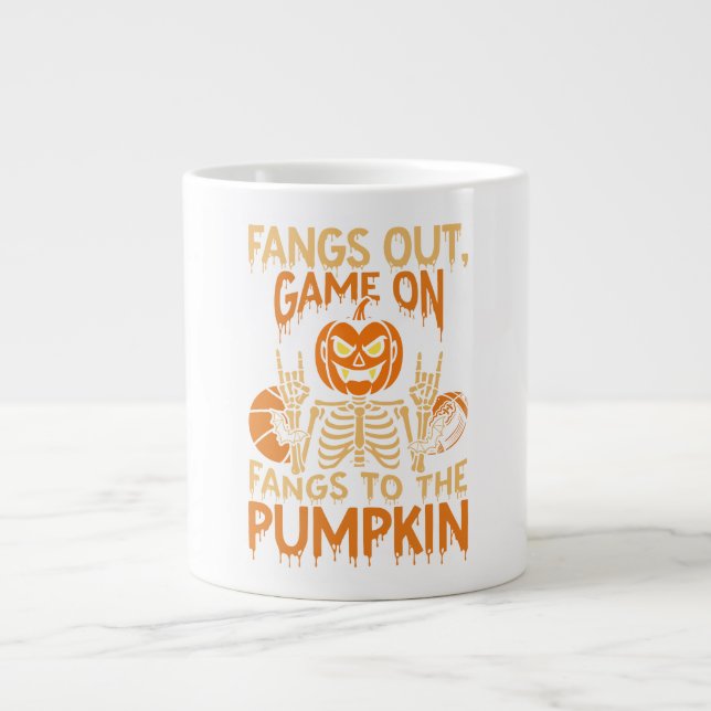 Fangs Out Game On Pumpkin Sports Halloween Jumbo Mugg (Framsidan)