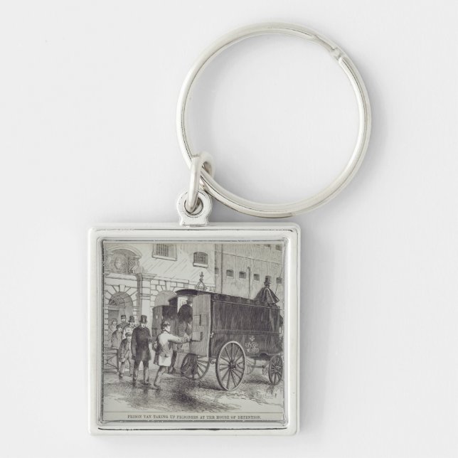 Fängsla skåpbilen som tar upp fång på huset av Det Fyrkantig Silverfärgad Nyckelring (Framsidan)