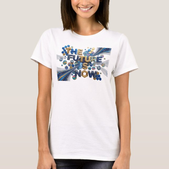 Fängslande Blå FRAMTIDEN ÄR NU Tryck T Shirt (Framsida)