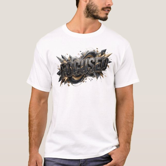 Fängslande färgrik FOKUSERAD textdesign T Shirt (Framsida)