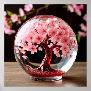 Fängslande glob med körsbärsblomstrande träd poster