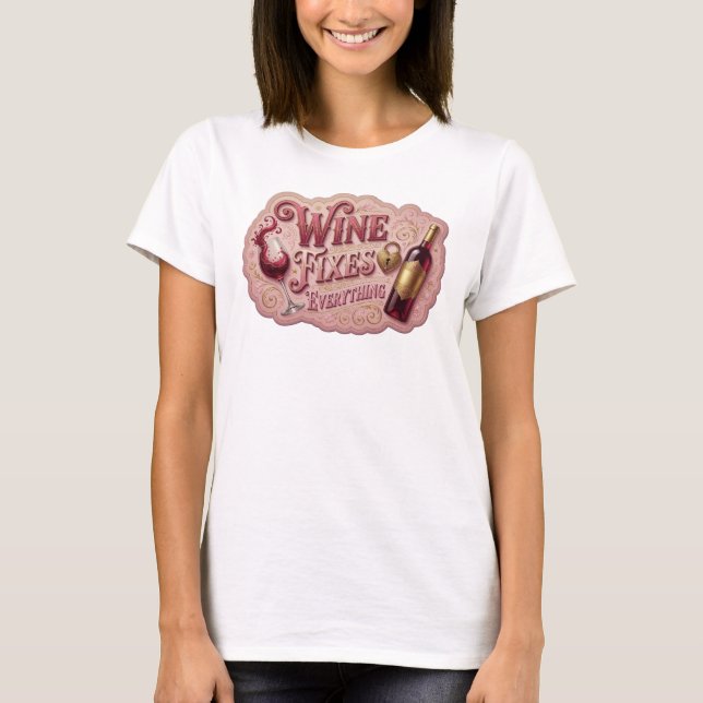 Fängslande Guld VIN FIXAR ALLT Slogan T-shirt (Framsida)