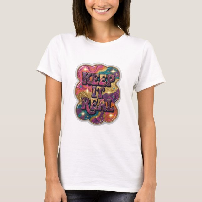 Fängslande lila KEEP IT REAL grafisk t-shirt (Framsida)