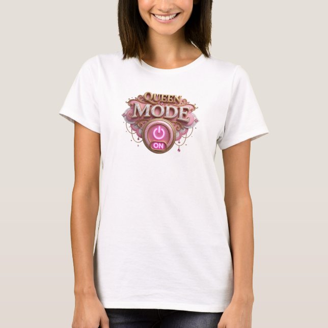 Fängslande röd QUEEN MODE ON-slogan-tee T Shirt (Framsida)