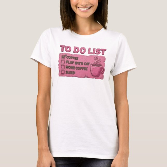 Fängslande Rosa KAFÉ LEK MED KATT Trendig T-shirt (Framsida)