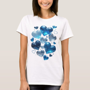 Fängslande Silver BLUE HEARTS 3D Text Konst T Shirt