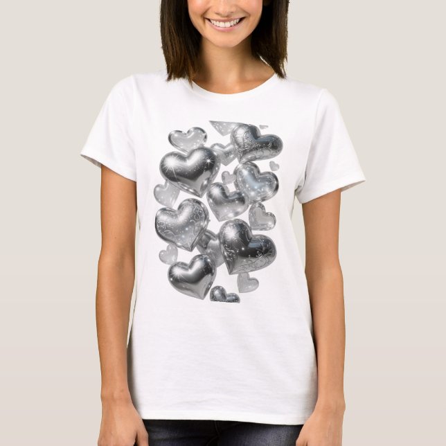 Fängslande silver HEARTS OF GLASS textdesign T Shirt (Framsida)