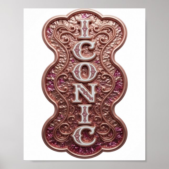 Fängslande Silver ICONIC 3D Text Konst Poster (Framsidan)
