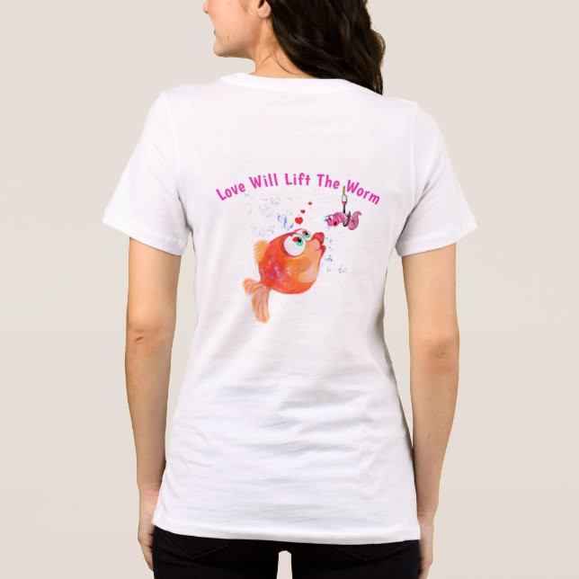 Fängslande text T-Shirt med rolig fisk och mask (Baksida)