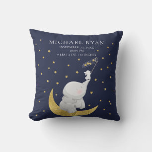 Fångst A Star Elephant Baby Birth Stats Pillow Kudde