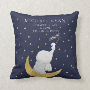 Fångst A Star Elephant Baby Birth Stats Pillow Kudde