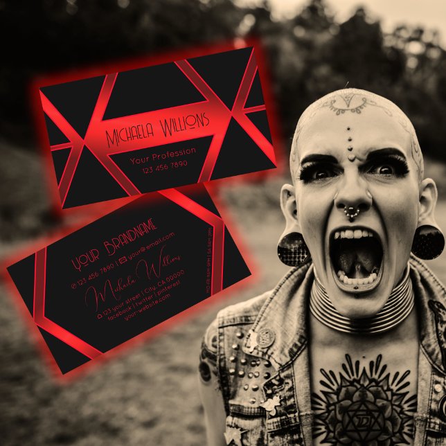 Fångst av Flashy Black Geometric Shimmery Red Öga Visitkort (Skapare uppladdad)