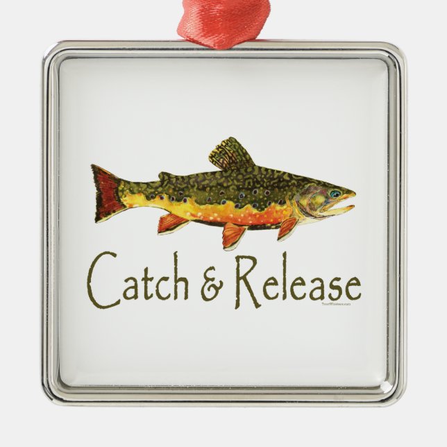 Fångst- och frigöringsregnbågsfiske julgransprydnad metall (Framsidan)