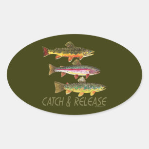 Fångst och frisläppning av regnbåge ovalt klistermärke