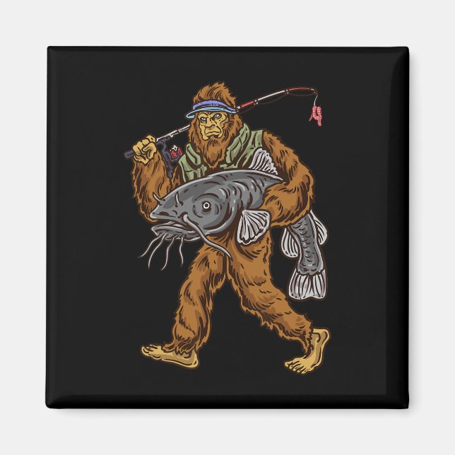 Fångstfiske Bigfoot jakt fiskare Magnet (Framsidan)