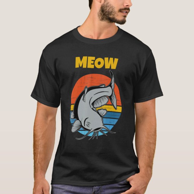 Fångstfiske Retro Sunset Meow Catfish T Shirt (Framsida)