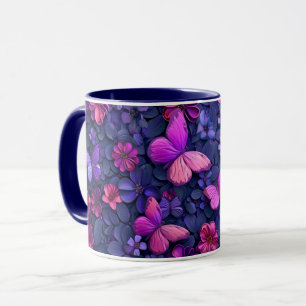 Fångstfjäril från 3D öga och blomma från mugg