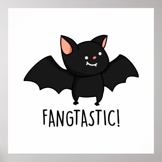 Fangtastic Funny Halloween Black Fladdermus Pun Poster (Framsidan)