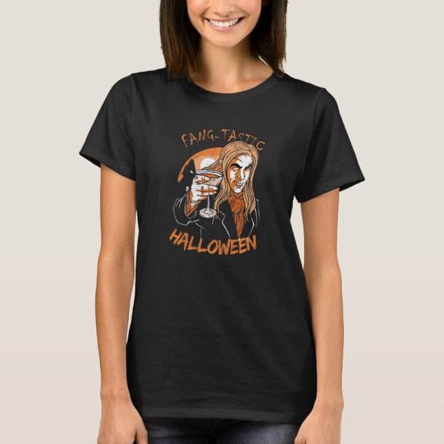 Fangtastic Halloween Vampire Pun Say T Shirt (Framsida)