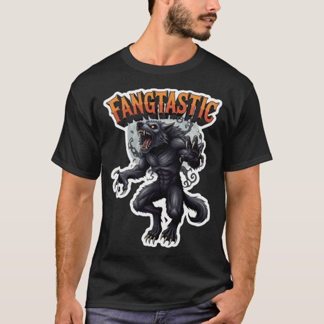 Fangtastic werewolf howling at moon sticker design t shirt (Framsida)