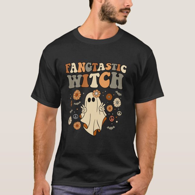 Fangtastic Witch Halloween Ghost Outfit Costume Re T Shirt (Framsida)