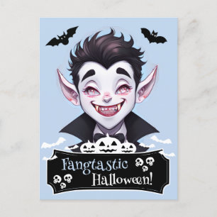 Fangtastiskt Halloween leende vampyr med Fladdermu Vykort