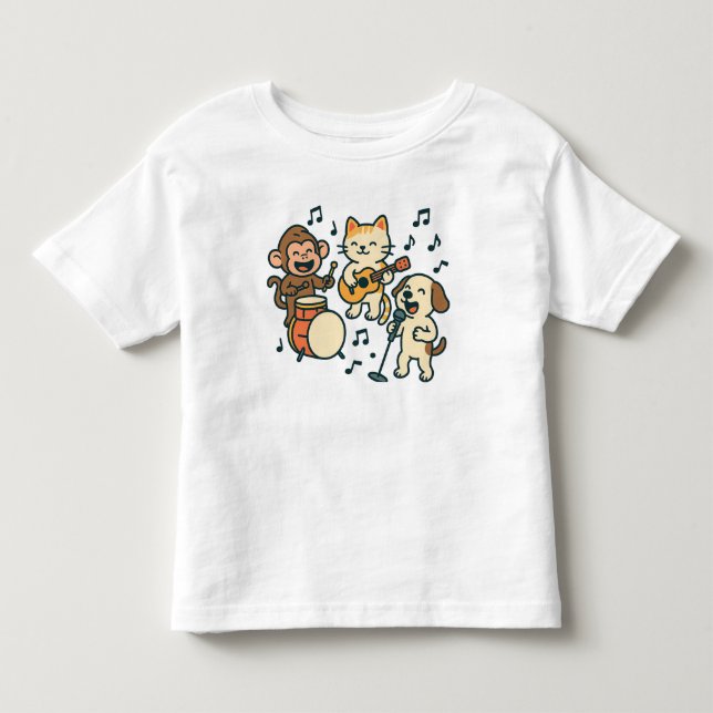 Fånig Animal Band - Monkey Drums, Cat Guitar & Hun T Shirt (Framsida)